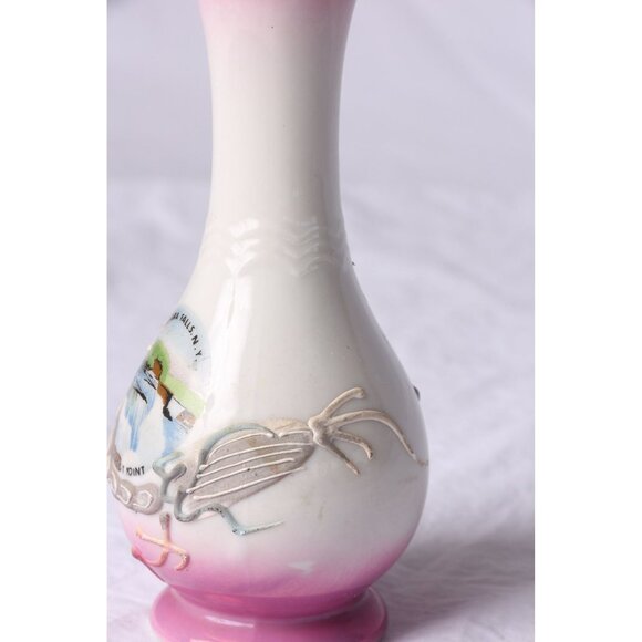 Vintage Niagara Falls, N. Y. Prospect Point Souvenir Vase Pink & Gray Dragonware - Picture 4 of 8